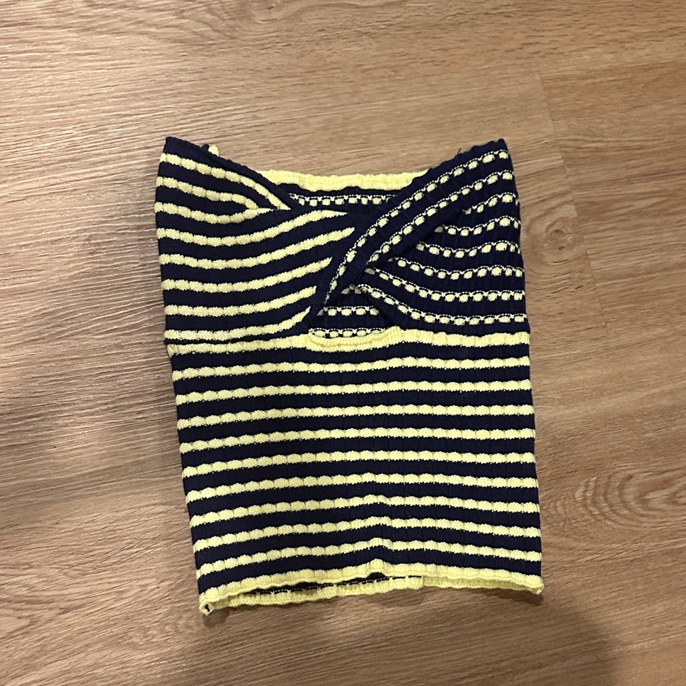 Striped Yellow and Navy Women's Strapless Top
